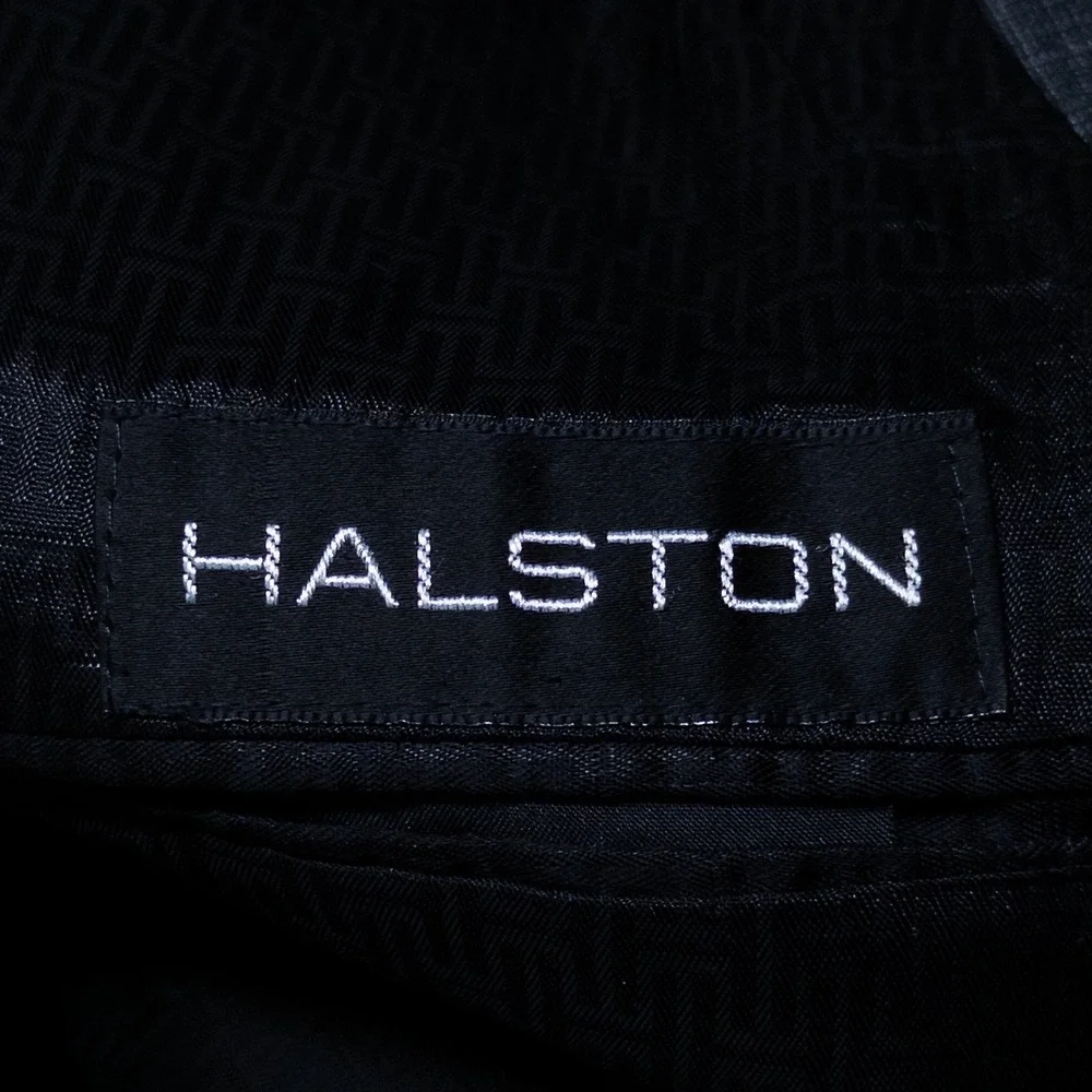 Halston Mens Blazer 40R Charcoal Gray Glen Plaid 2-Button Sport Coat Jacket